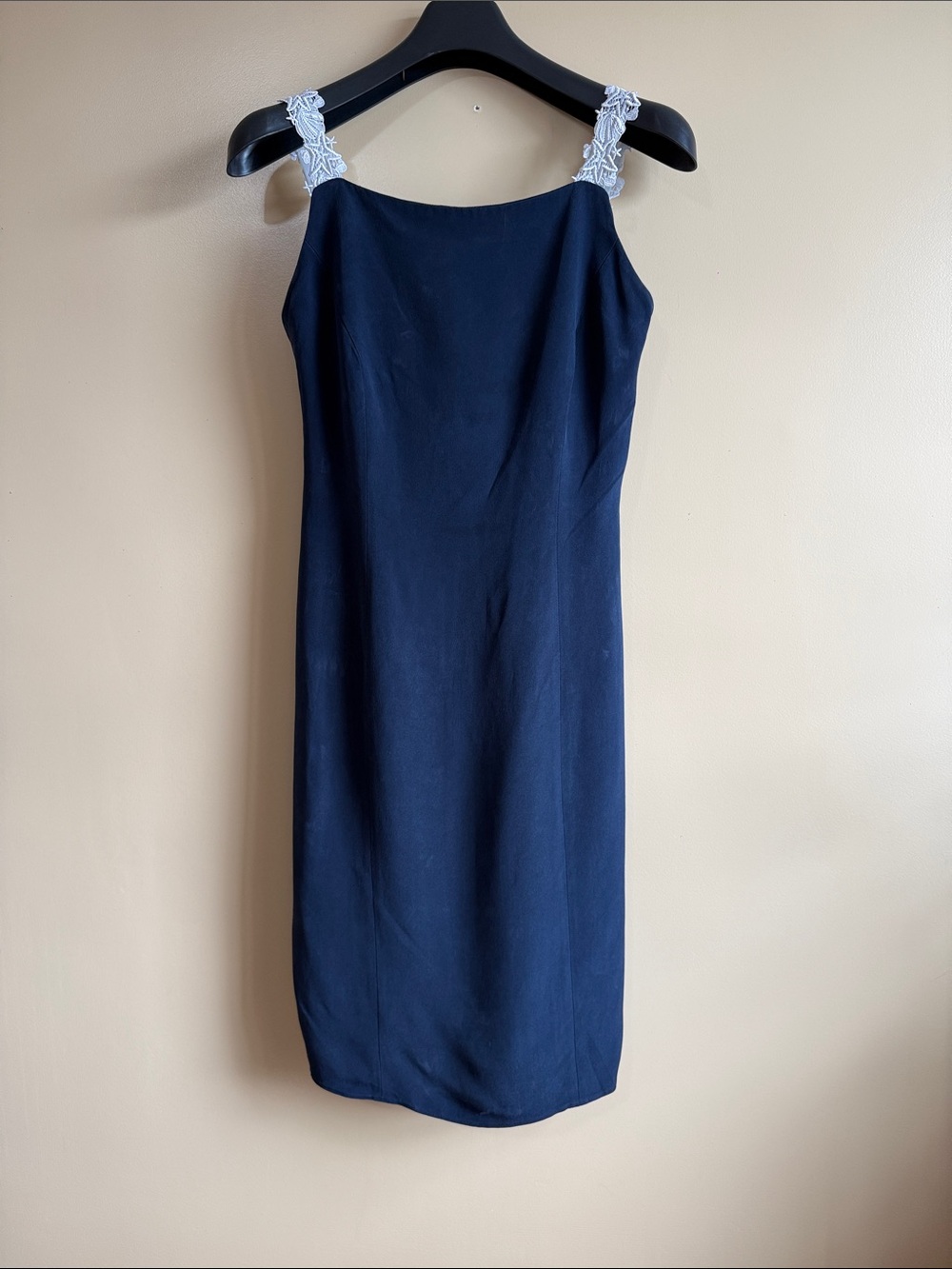 Escada Navy Midi Dress with White Lace Straps